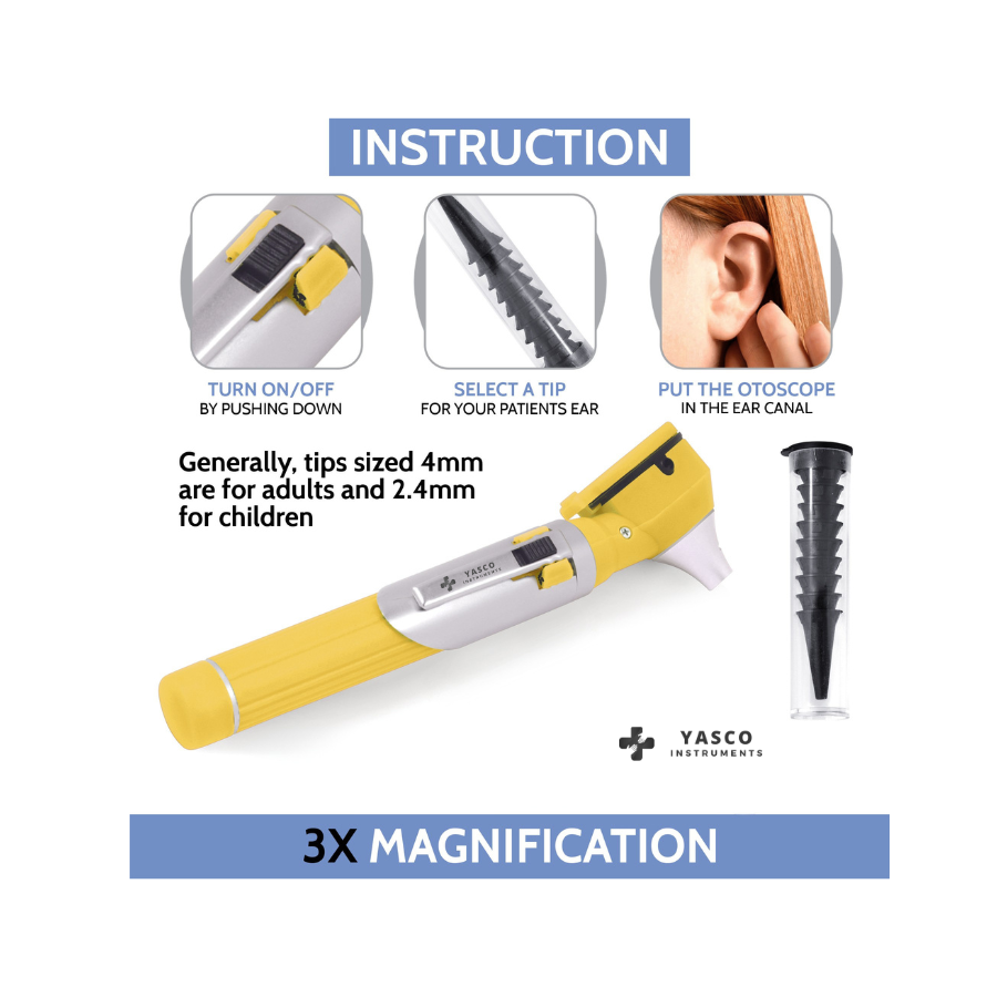 Fiber Optic Pocket Otoscope Set | Yellow