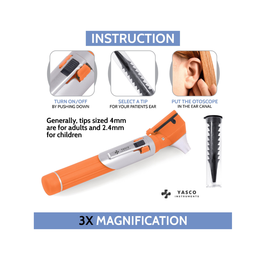 Fiber Optic Pocket Otoscope Set | Orange