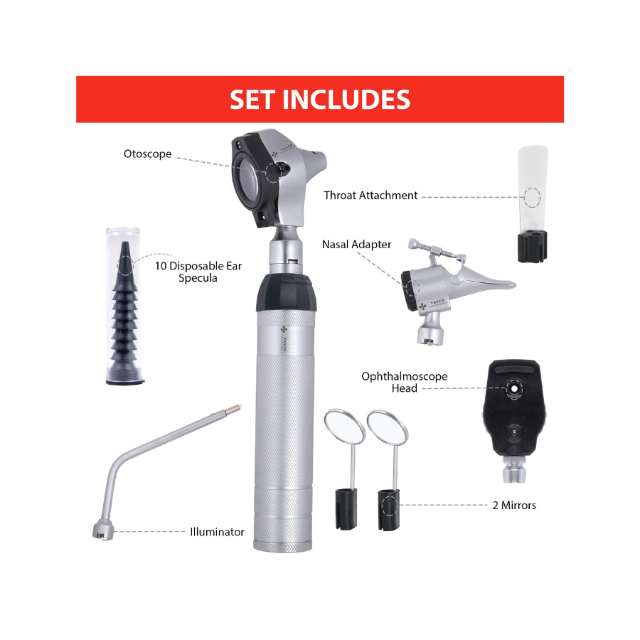 Professional Fiber Optic Otoscope & Ophthalmoscope Diagnostic Set