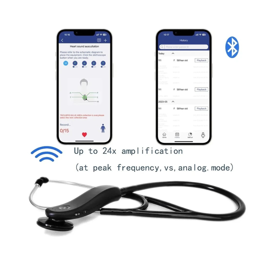 Digital Medical Bluetooth Electronic Stethoscope - Black