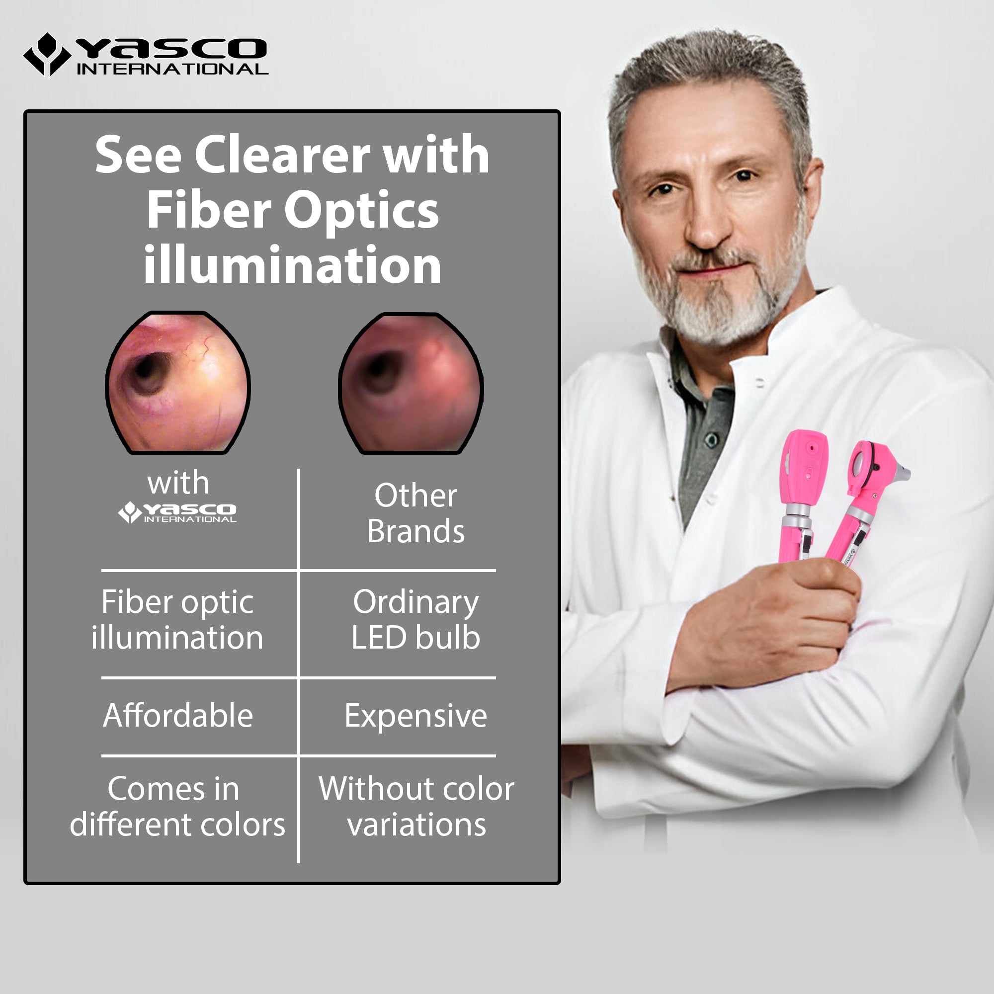 Fiber Optic Mini Ophthalmoscope & Otoscope Set -  Rose Pink