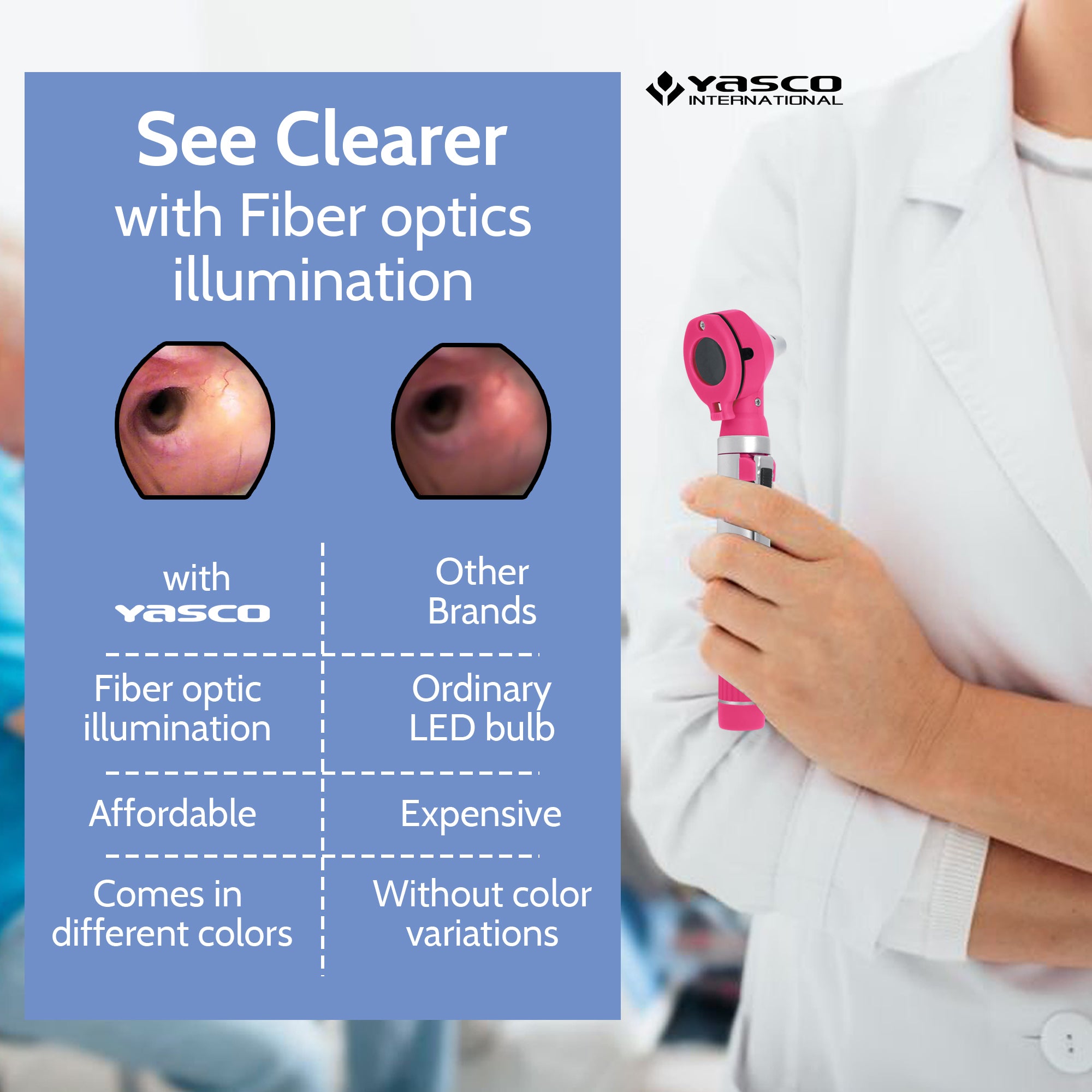 Fiber Optic Mini Otoscope Set - Rose Pink
