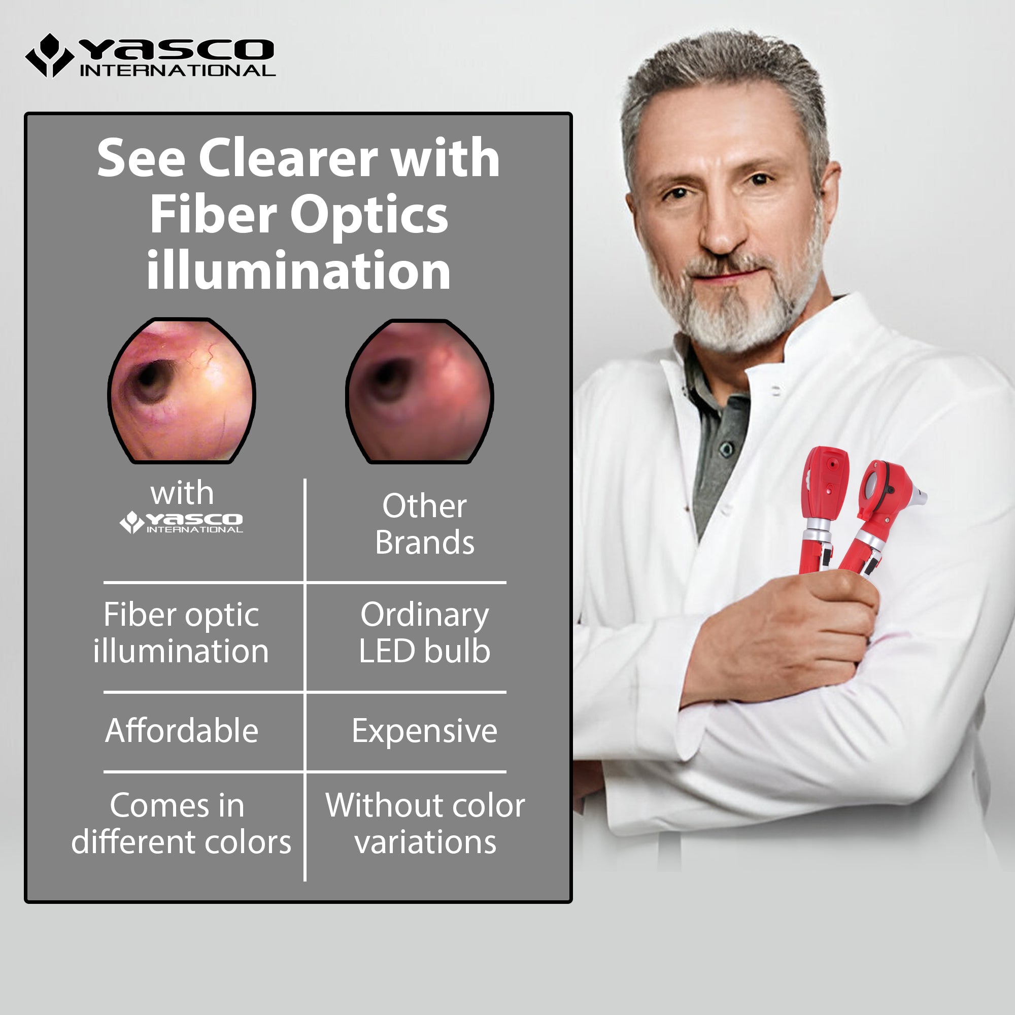 Fiber Optic Mini Ophthalmoscope & Otoscope Set - Red