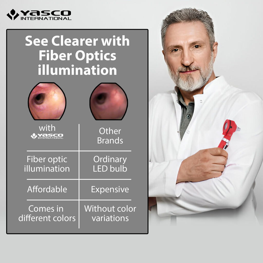 Fiber Optic Mini Otoscope Set - Red