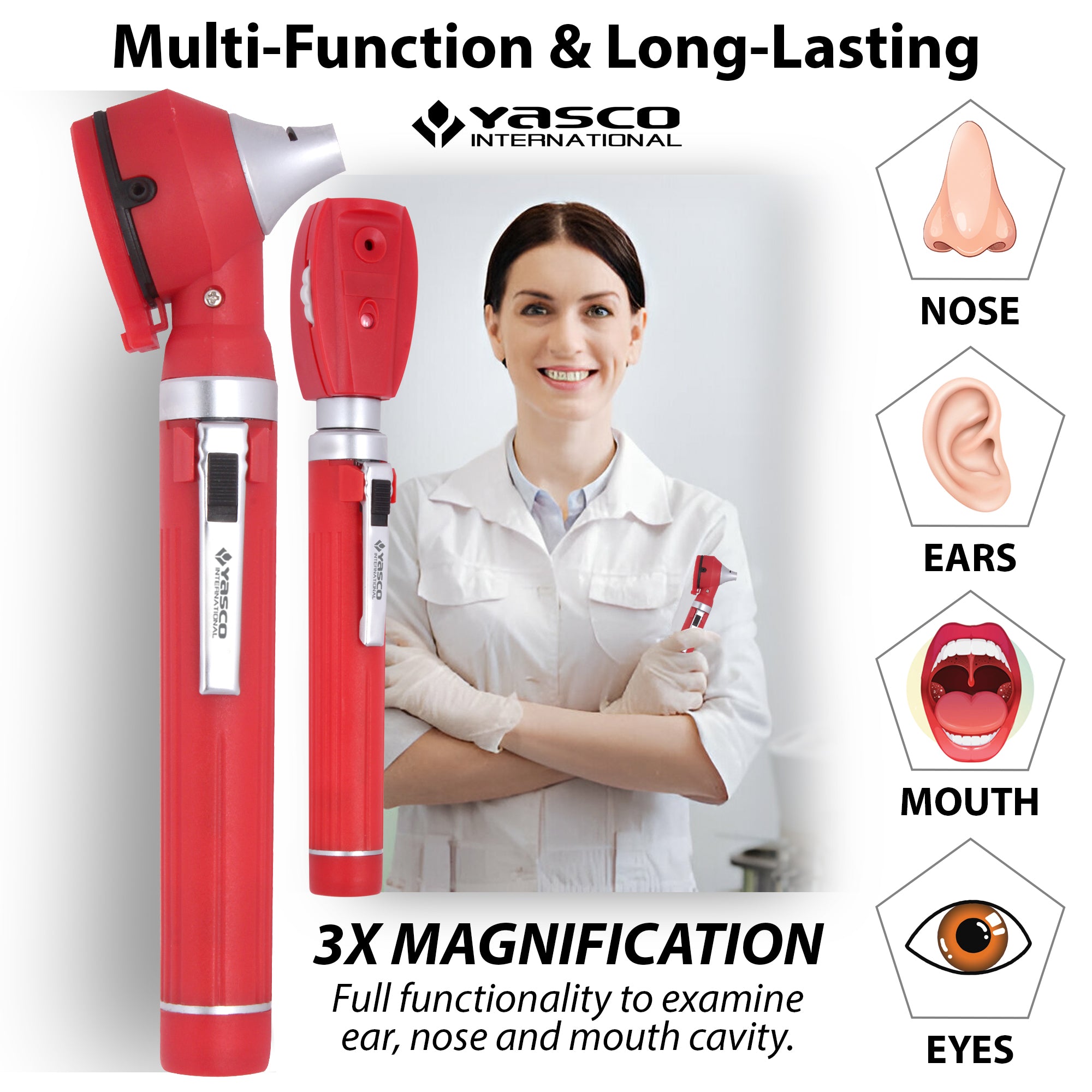 Fiber Optic Mini Ophthalmoscope & Otoscope Set - Red