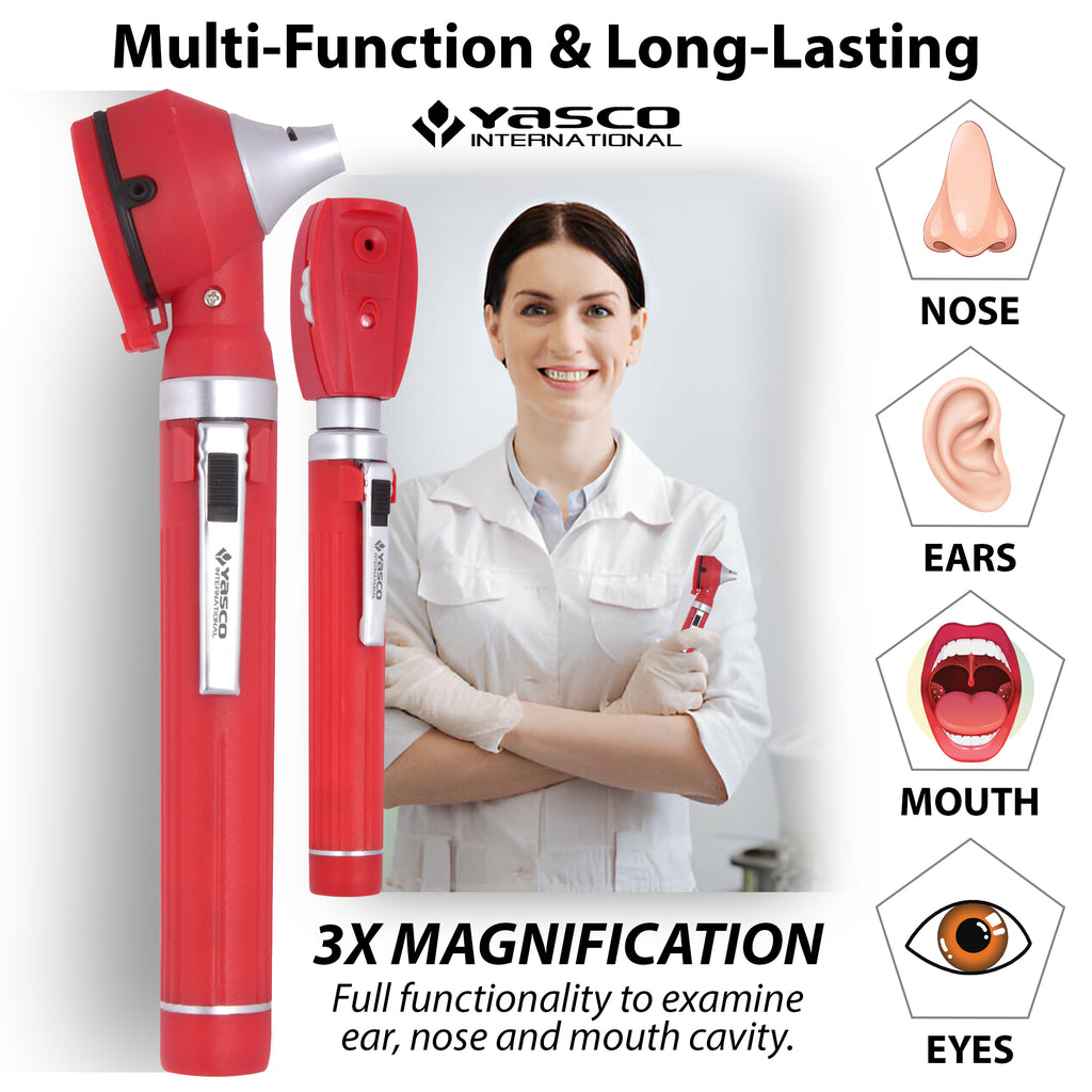 Fiber Optic Mini Ophthalmoscope & Otoscope Set - Red