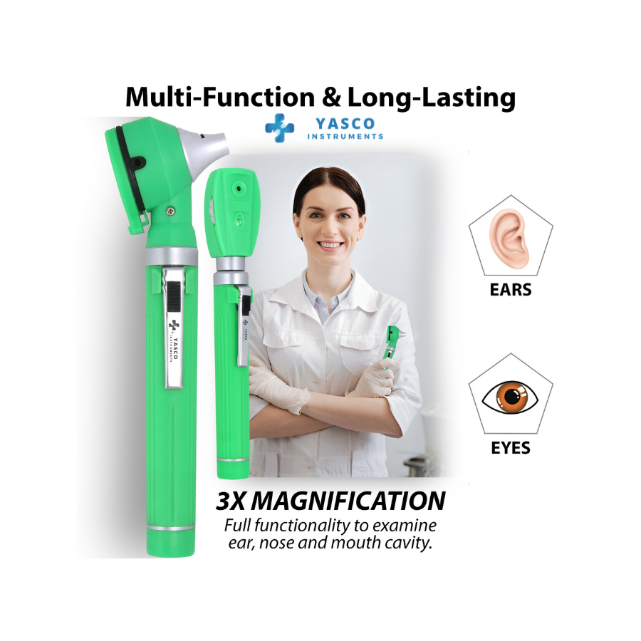 Fiber Optic Mini EENT Diagnostic Set | Green Otoscope & Ophthalmoscope