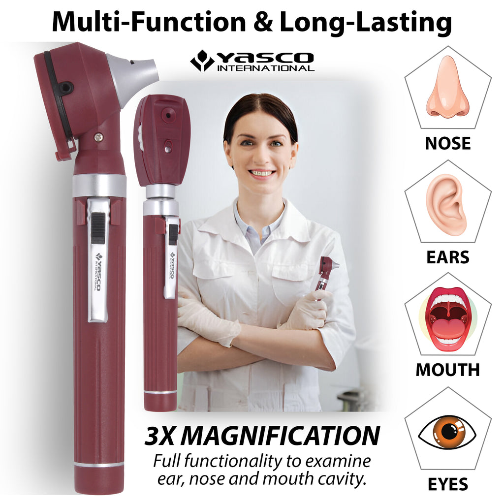 Fiber Optic Mini Ophthalmoscope & Otoscope Set -  Burgundy