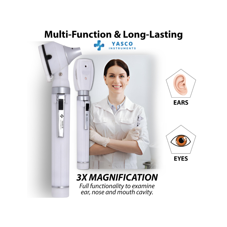 Fiber Optic Mini EENT Diagnostic Set | White Otoscope & Ophthalmoscope