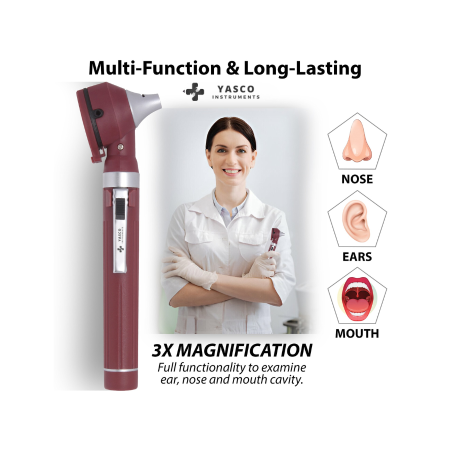 Fiber Optic Pocket Otoscope Set | Burgundy