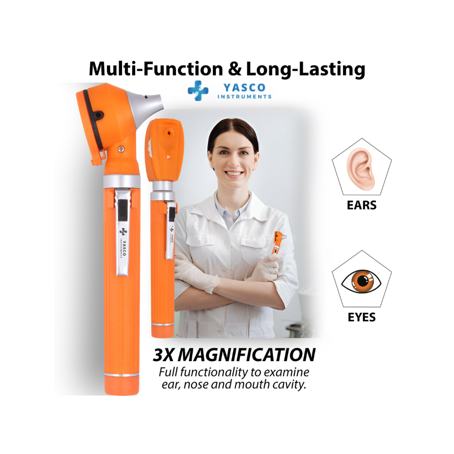 Fiber Optic Mini EENT Diagnostic Set | Orange Otoscope & Ophthalmoscope