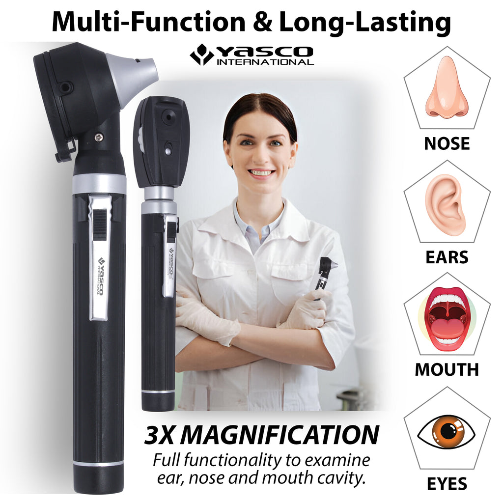 Fiber Optic Mini Ophthalmoscope & Otoscope Set - Black