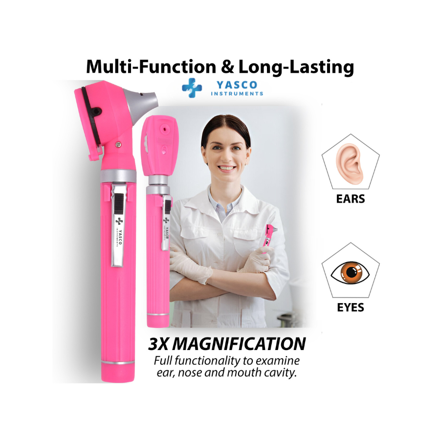 Fiber Optic Mini EENT Set | Rose Pink Otoscope & Ophthalmoscope
