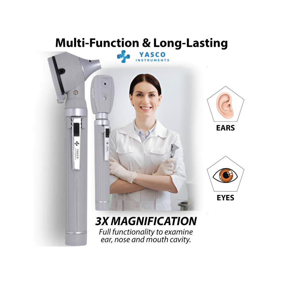 Fiber Optic Mini EENT Diagnostic Set | Gray Otoscope & Ophthalmoscope
