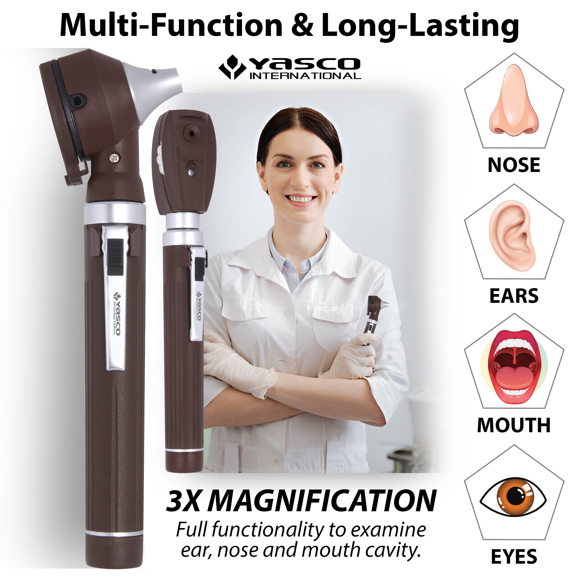Fiber Optic Mini Ophthalmoscope & Otoscope Set - Chocolate Brown