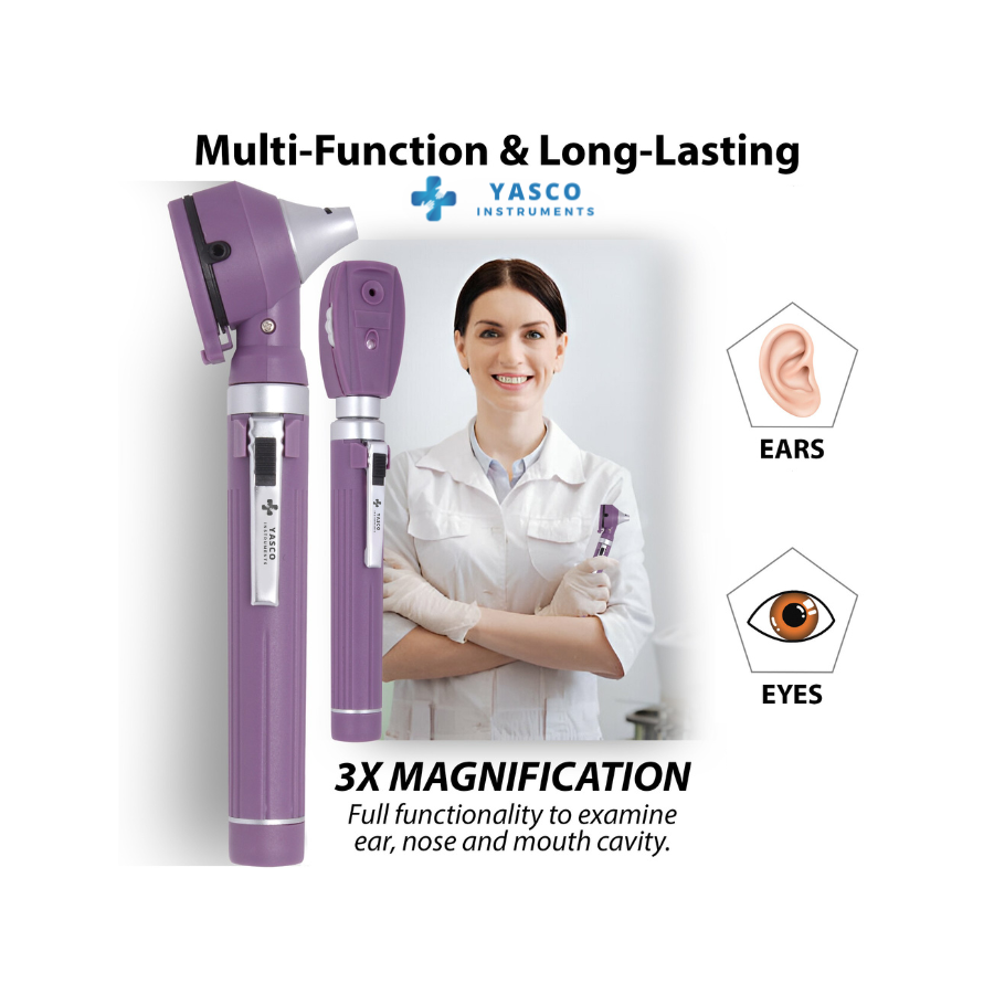 Fiber Optic Mini EENT Diagnostic Set | Purple Otoscope & Ophthalmoscope