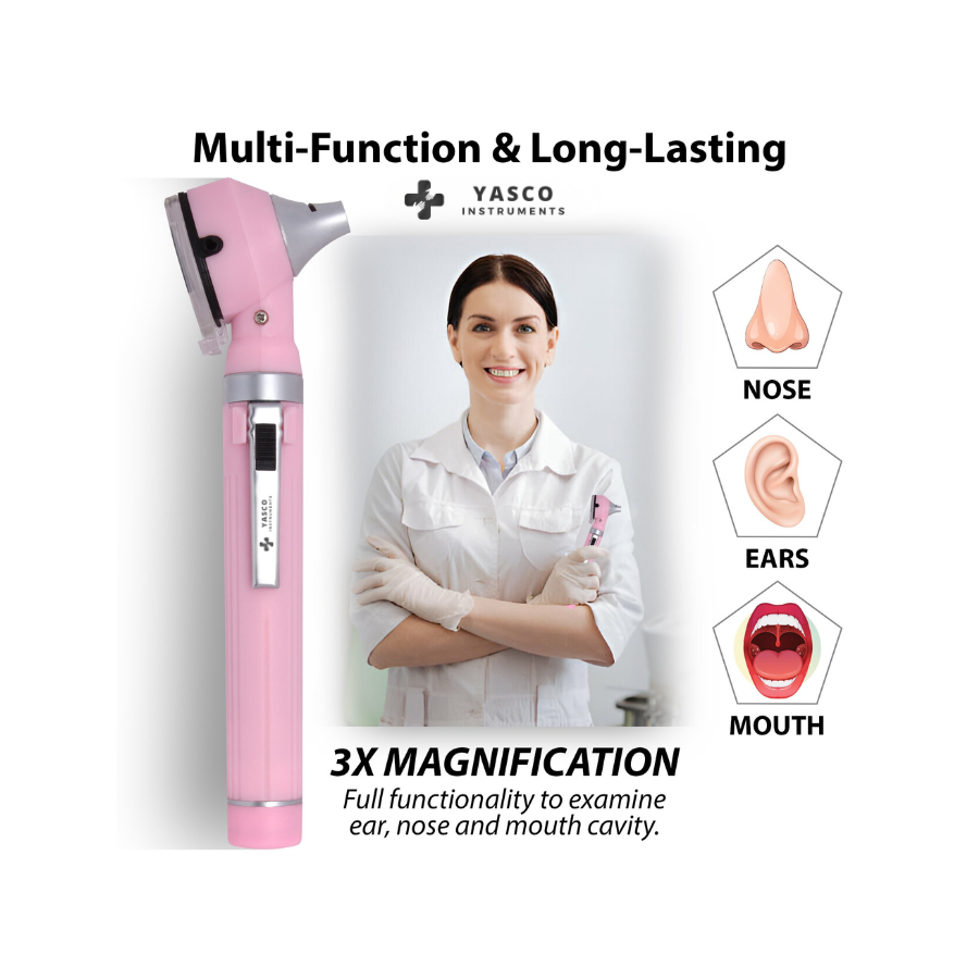 Fiber Optic Pocket Otoscope Set | Pearl Pink