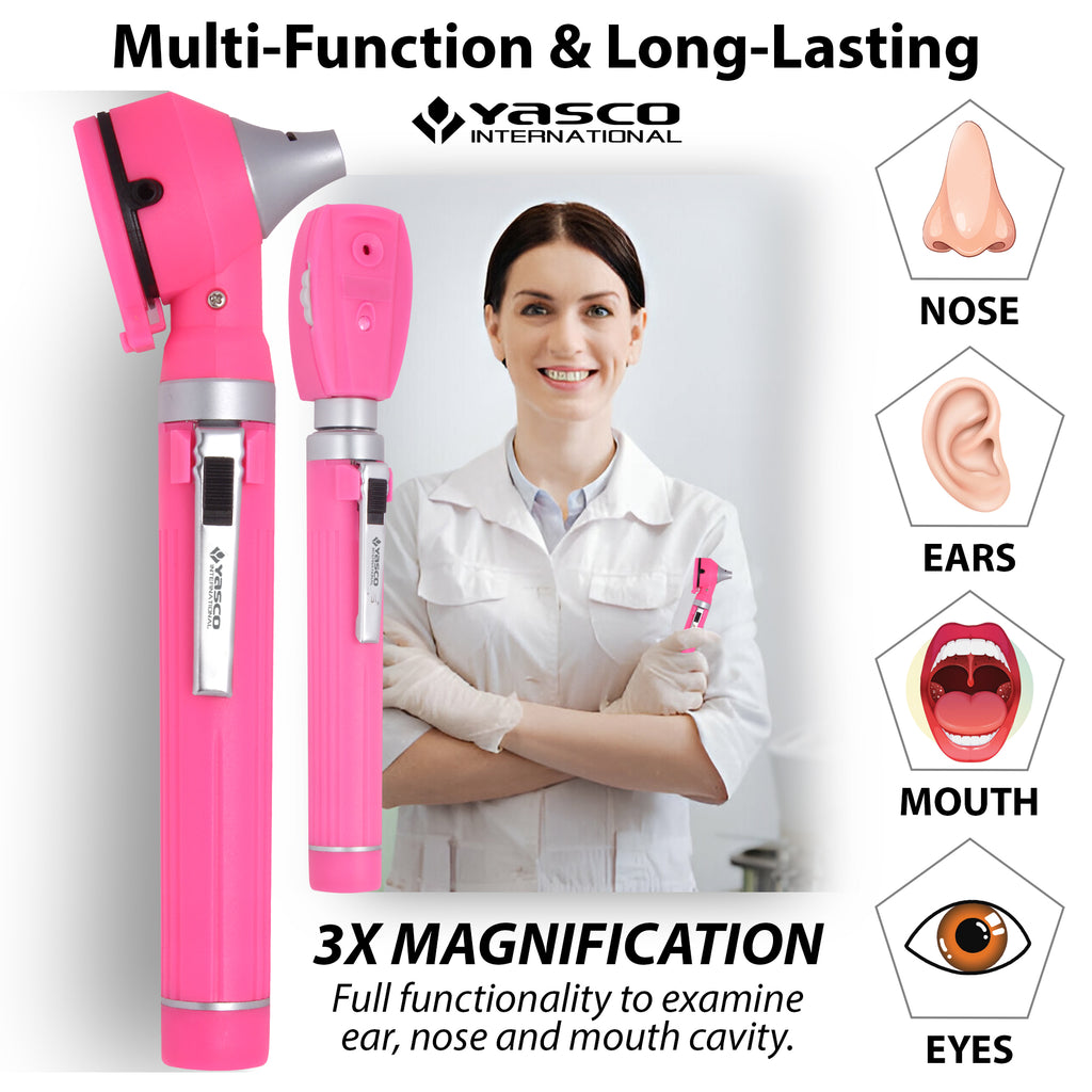Fiber Optic Mini Ophthalmoscope & Otoscope Set -  Rose Pink