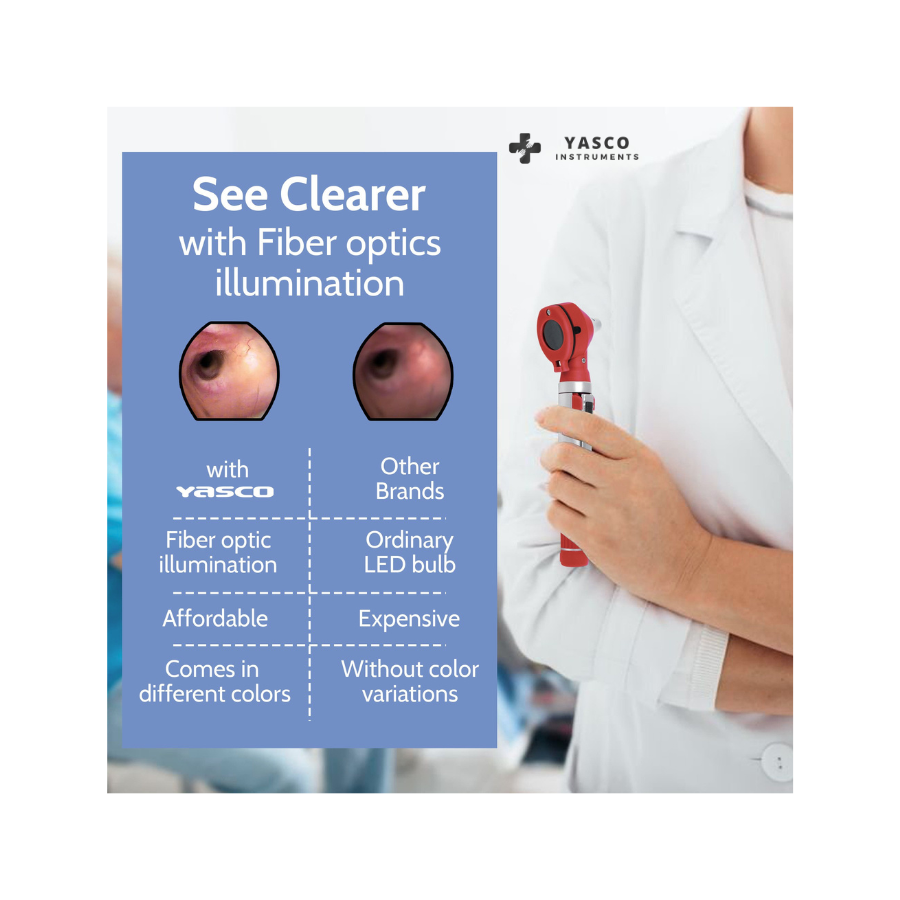 Fiber Optic Pocket Otoscope Set | Bright Red