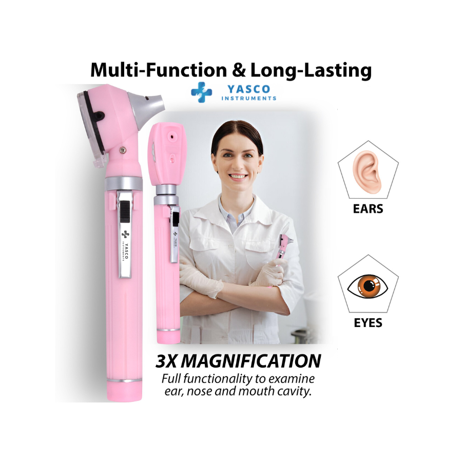 Fiber Optic Mini EENT Set | Pearl Pink Otoscope & Ophthalmoscope