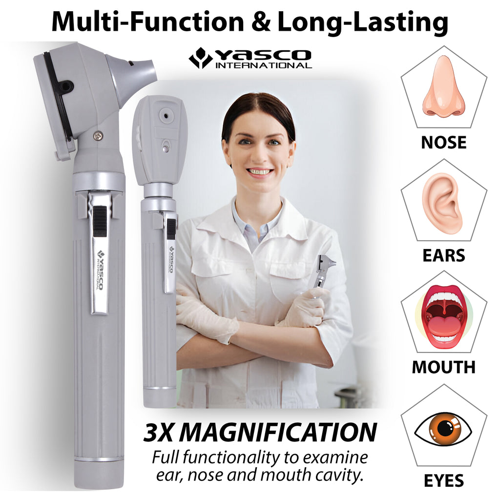 Fiber Optic Mini Ophthalmoscope & Otoscope Set -  Gray