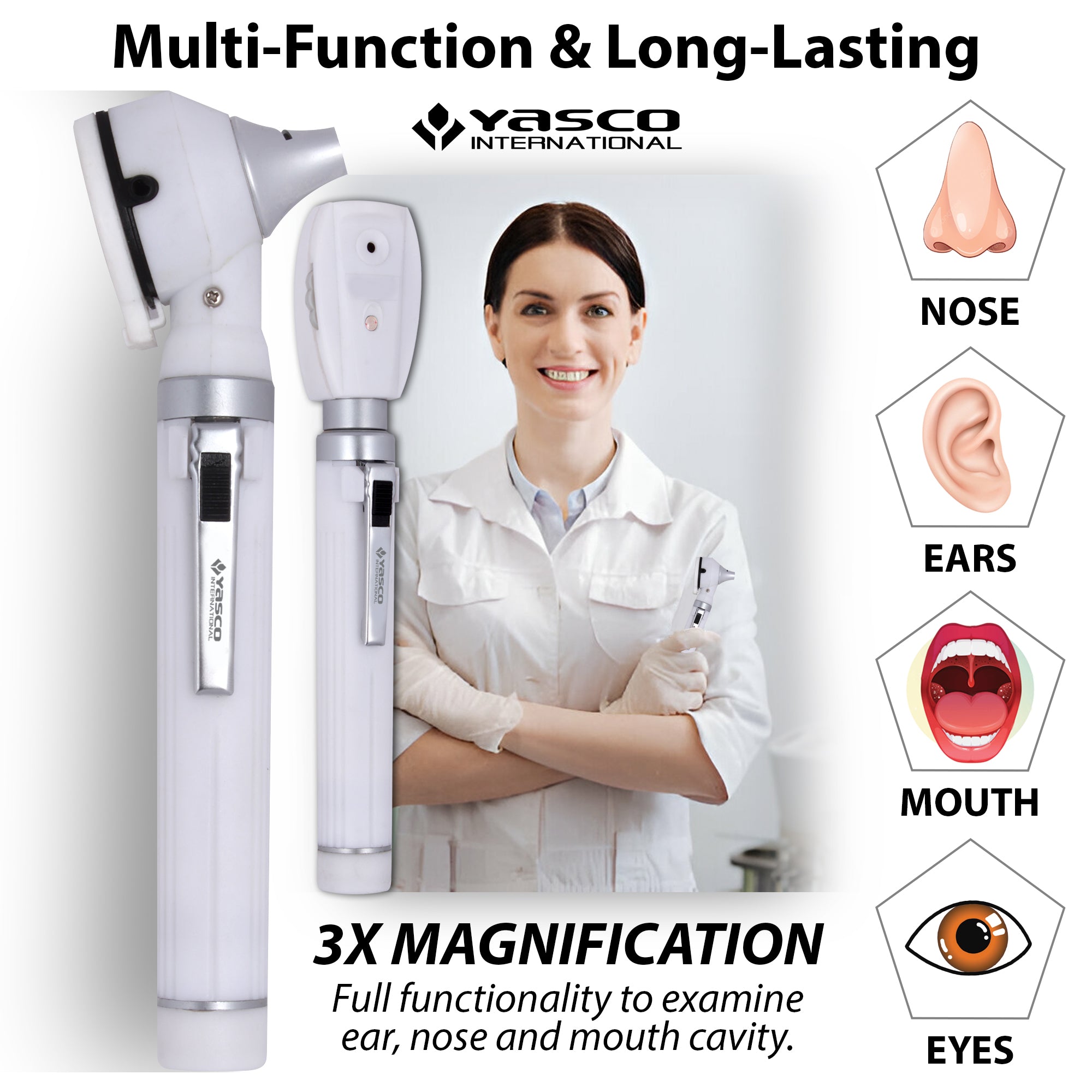 Fiber Optic Mini Ophthalmoscope & Otoscope Set - White