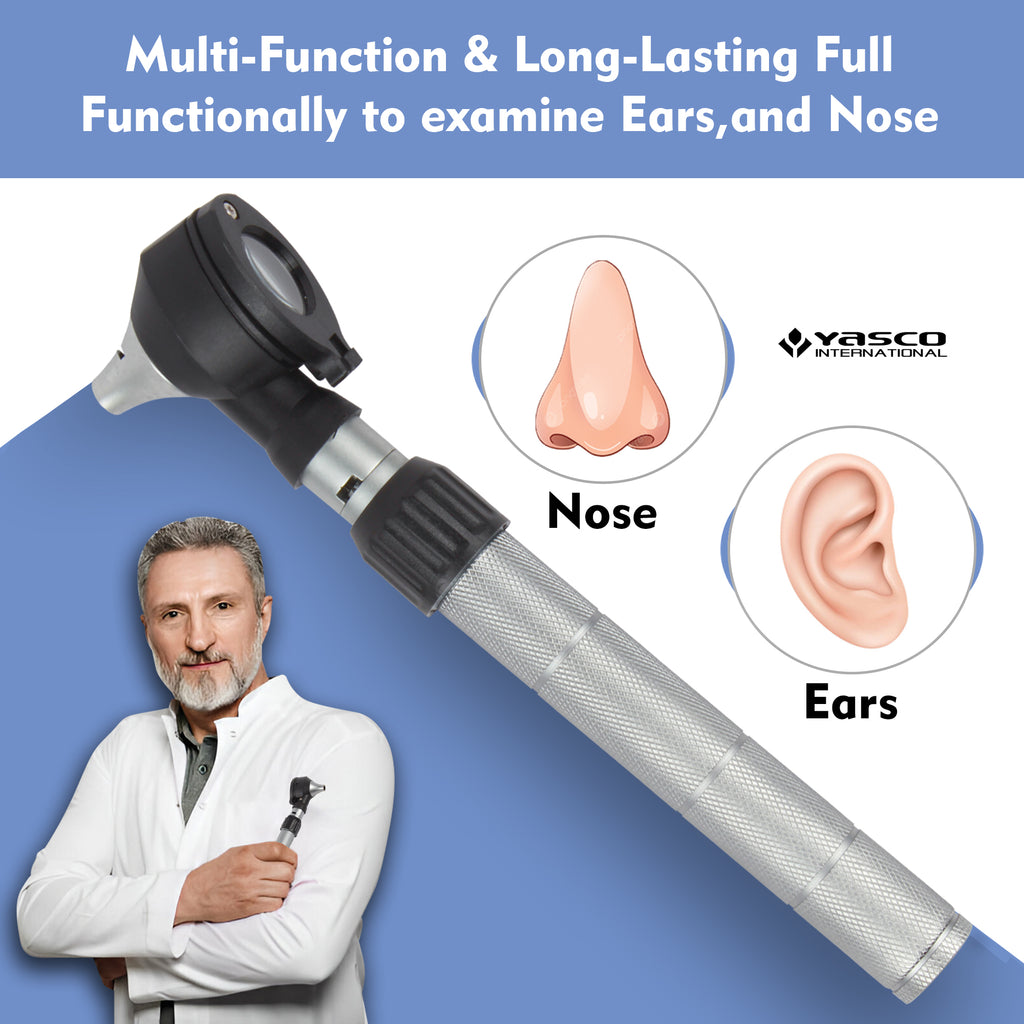 Fiber Optic Brass Otoscope Set - Black Finish Head