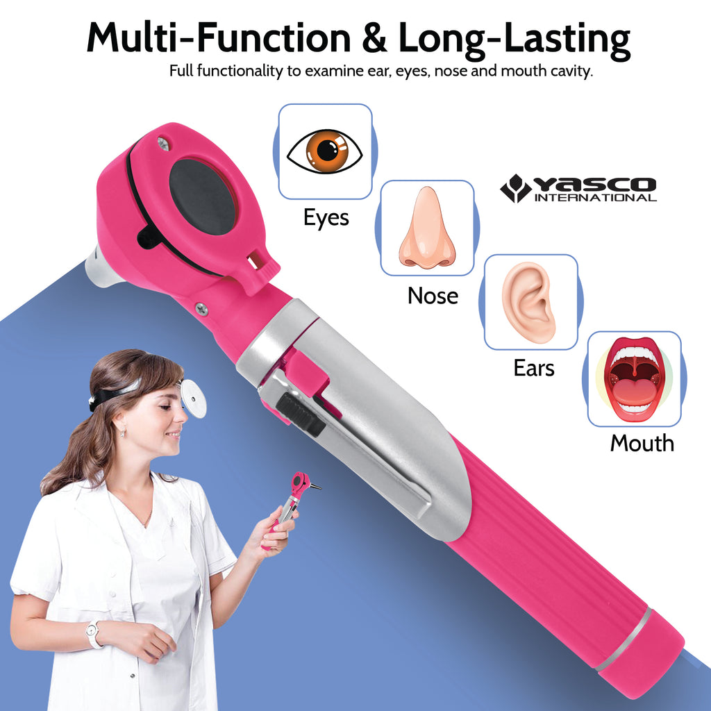 Fiber Optic Mini Otoscope Set - Rose Pink