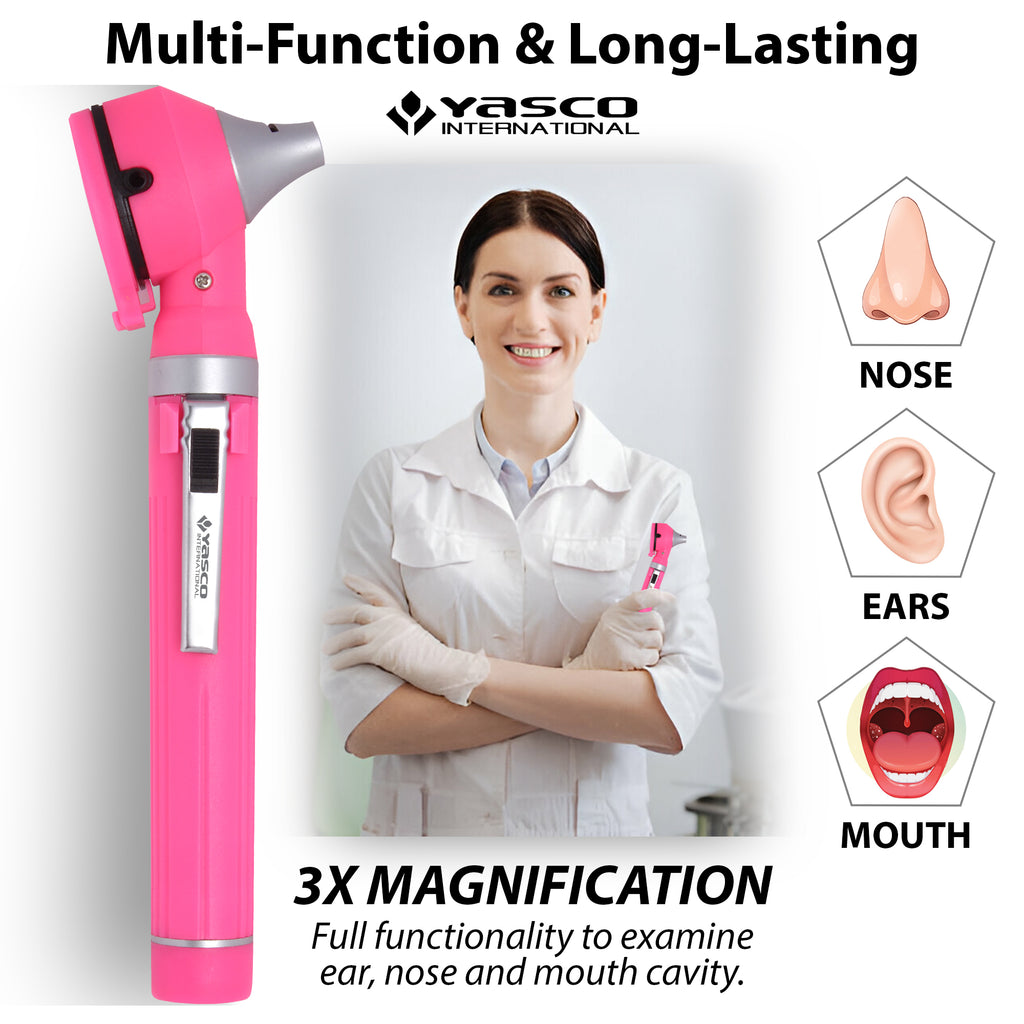 Fiber Optic Mini Otoscope Set - Rose Pink
