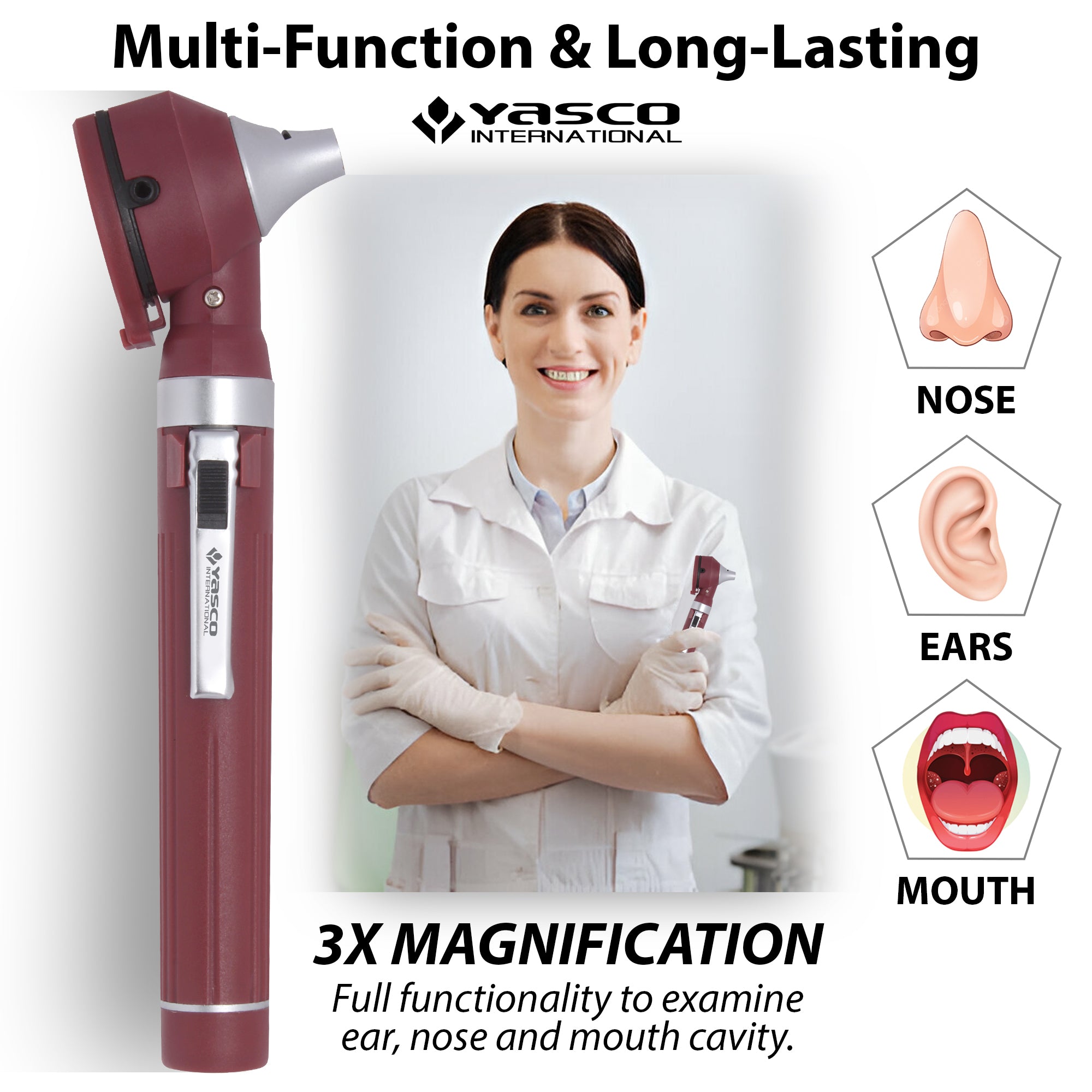 Fiber Optic Mini Otoscope Set - Burgundy