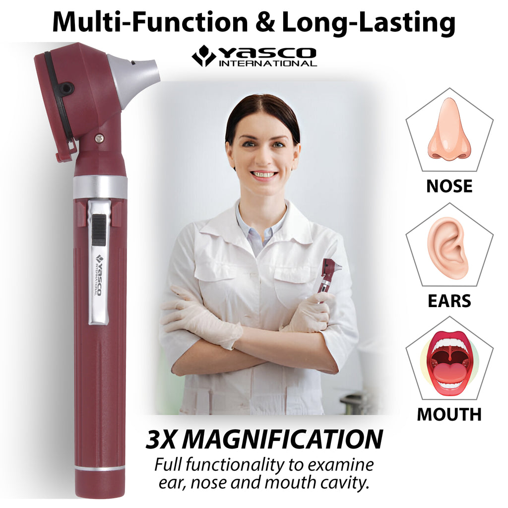 Fiber Optic Mini Otoscope Set - Burgundy