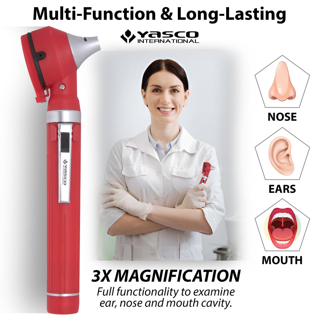 Fiber Optic Mini Otoscope Set - Red