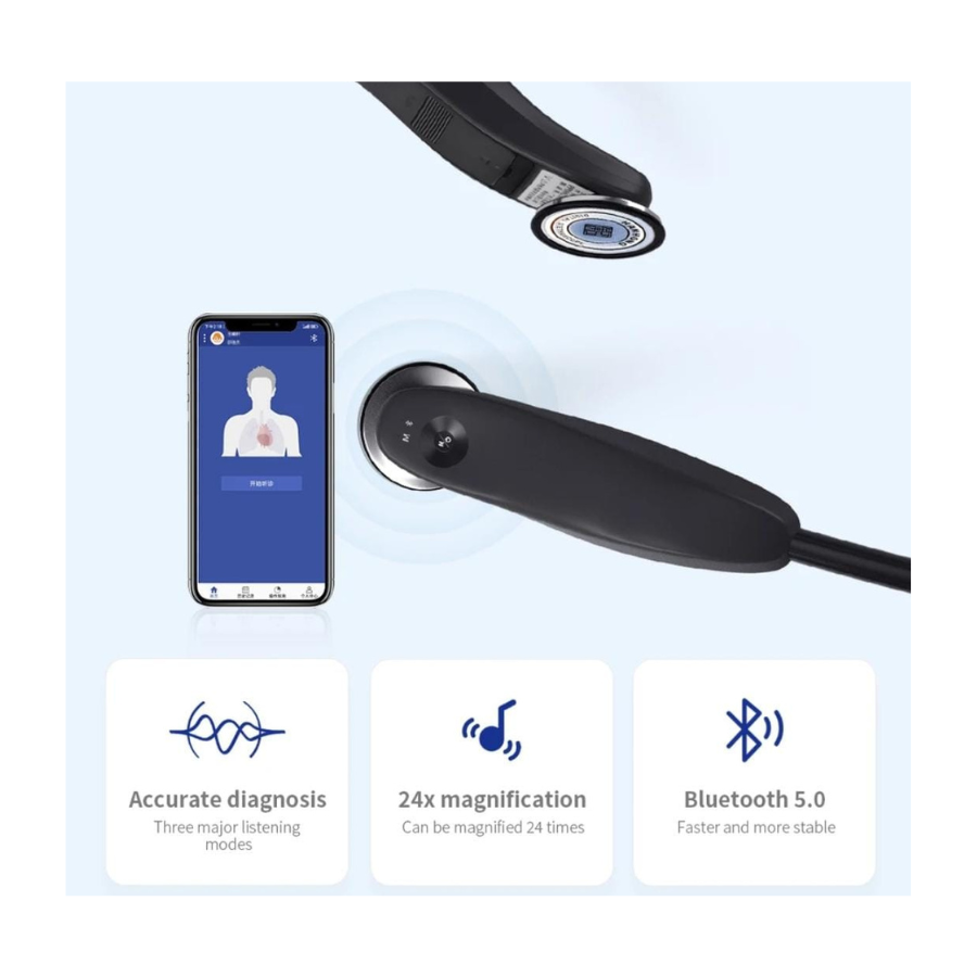 Digital Medical Bluetooth Electronic Stethoscope - Black