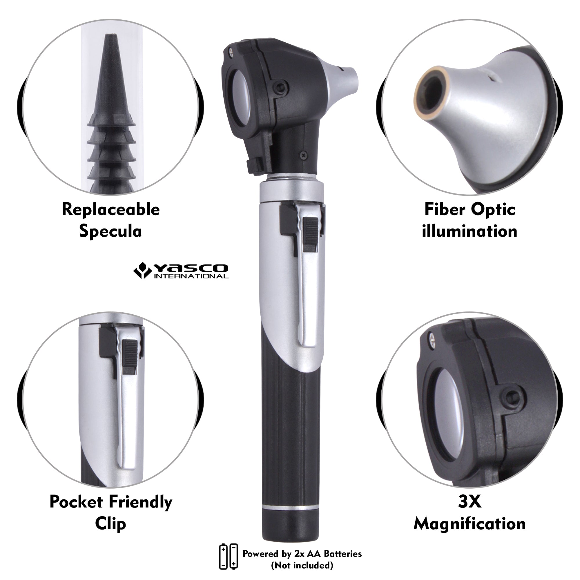 Fiber Optic Mini Otoscope Set - Black