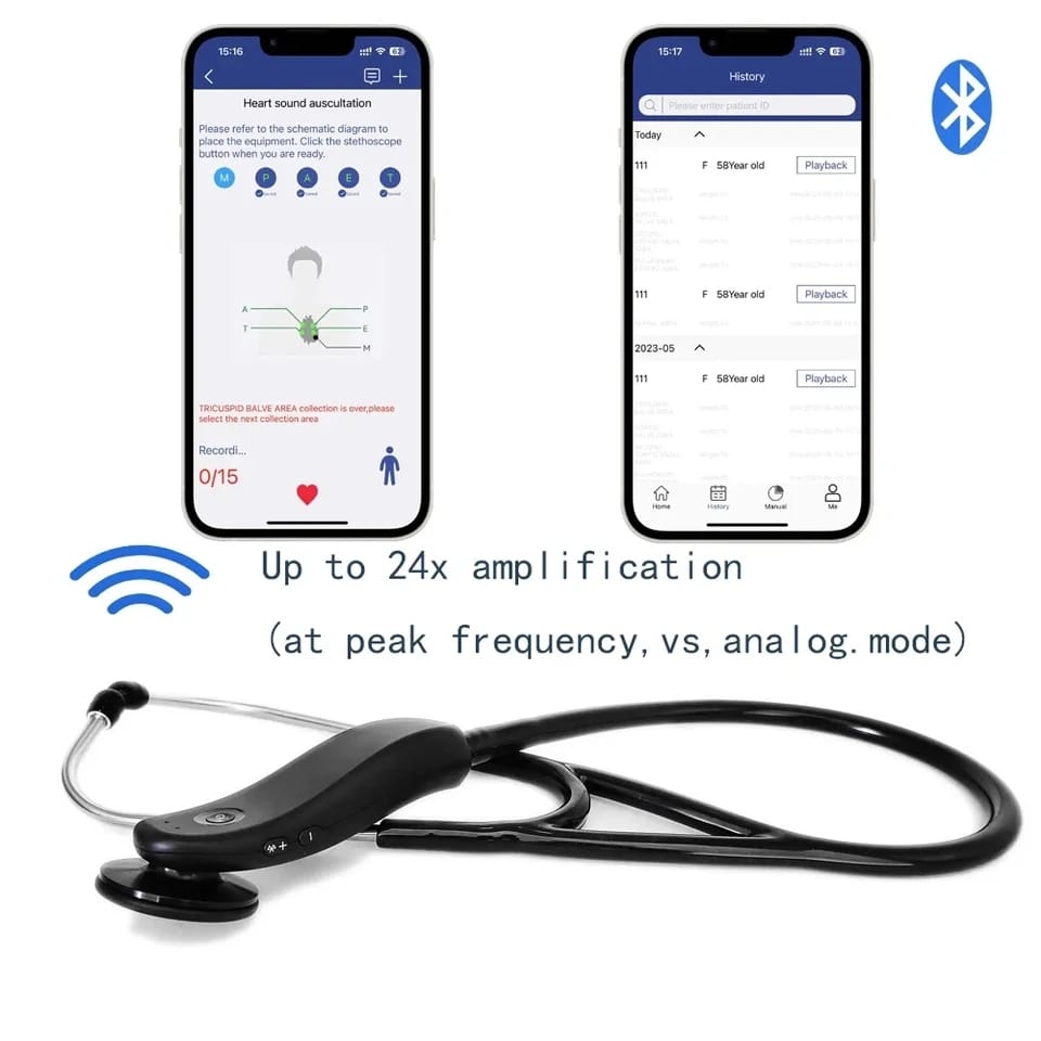 Digital Medical Bluetooth Electronic Stethoscope - Black