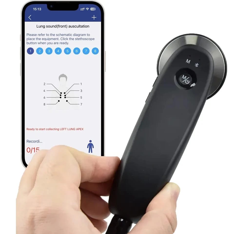 Digital Medical Bluetooth Electronic Stethoscope - Black