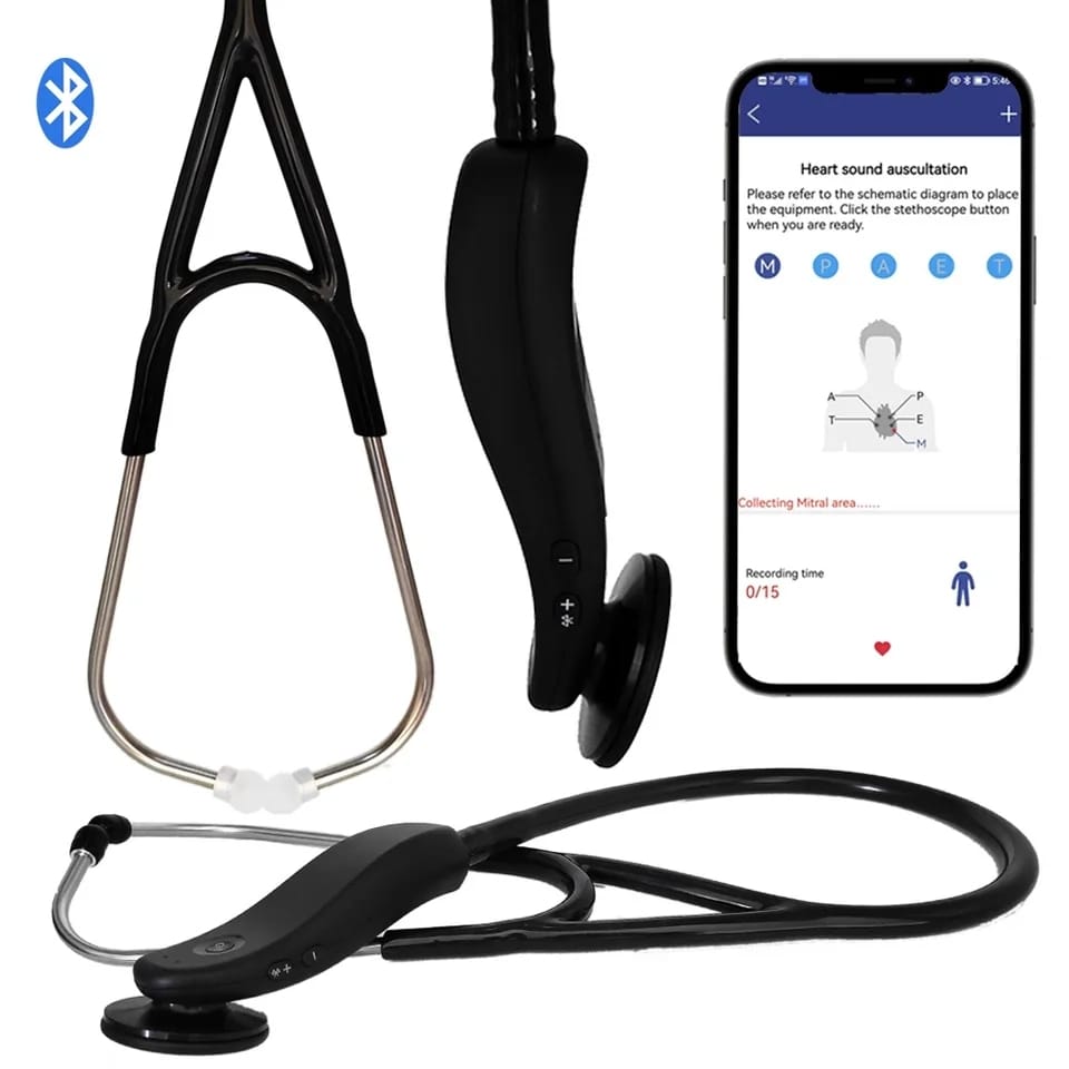 Digital Medical Bluetooth Electronic Stethoscope - Black