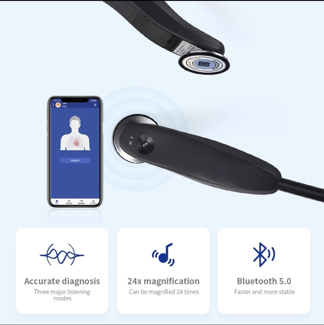 Digital Medical Bluetooth Electronic Stethoscope - Black